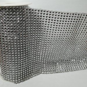Rhinestone Mesh Ribbon Silver